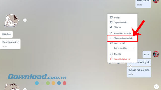 Click chuột vào mục Chọn nhiều tin nhắn