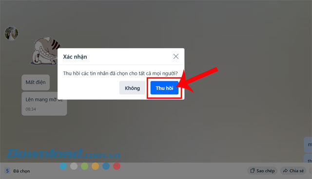 Nhấp chuột vào nút Thu hồi