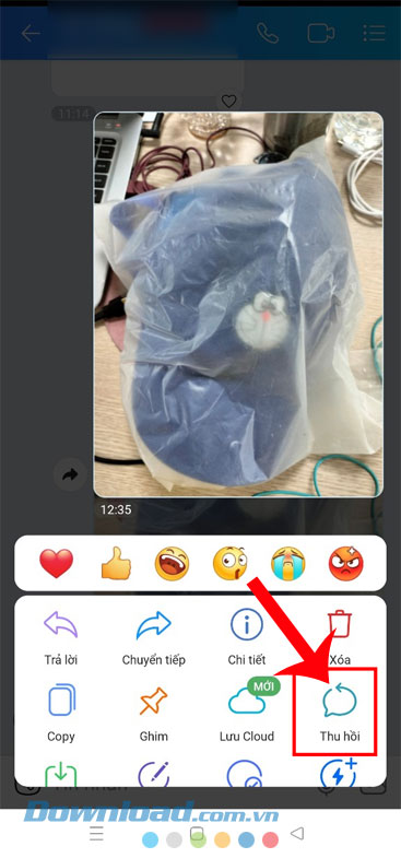 Ấn vào nút Thu hồi