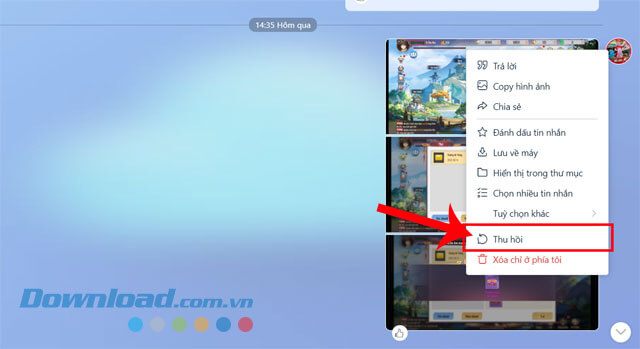 Nhấn vào nút Thu hồi