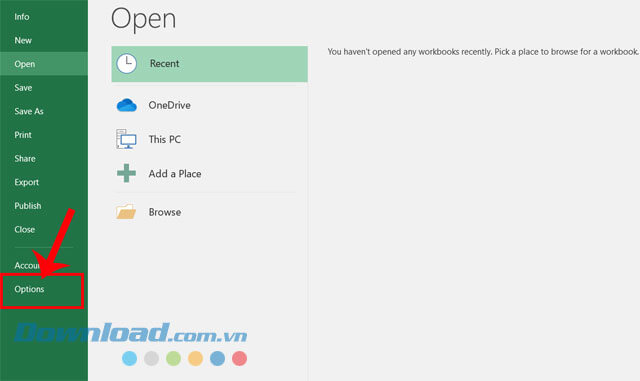 Click chuột vào mục Options