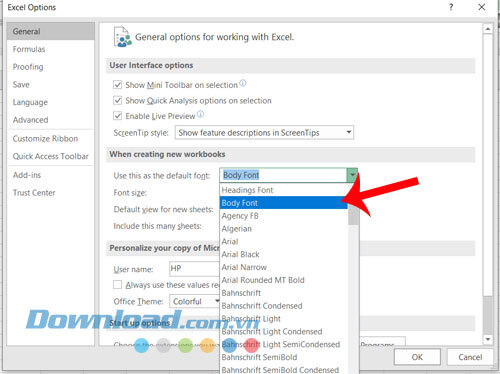 Chọn kiểu định dang font chữ
