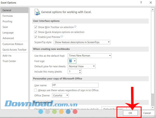 Nhấp chuột vào nút OK