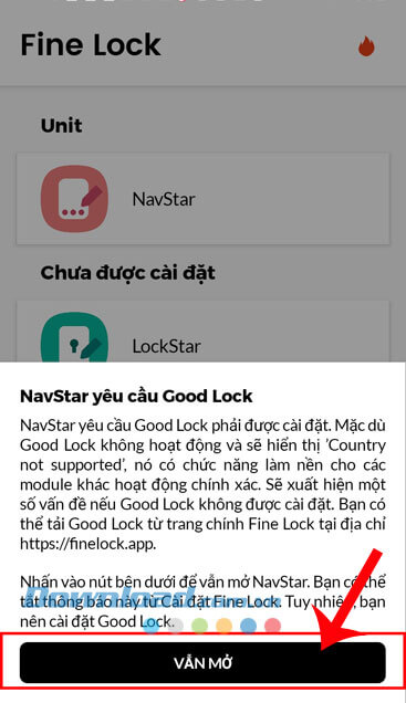 Chạm vào nút Vẫn mở