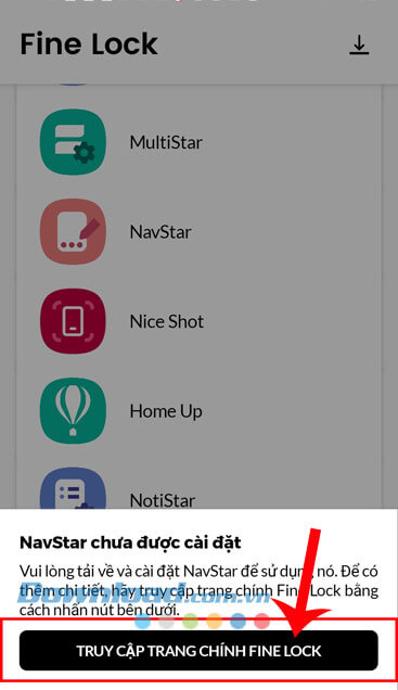Nhấn vào nút Truy cập trang chính Fine Lock