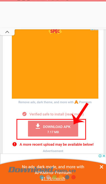Chạm vào nút Download APK