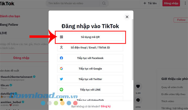 Nhấn vào nút Sử dụng mã QR