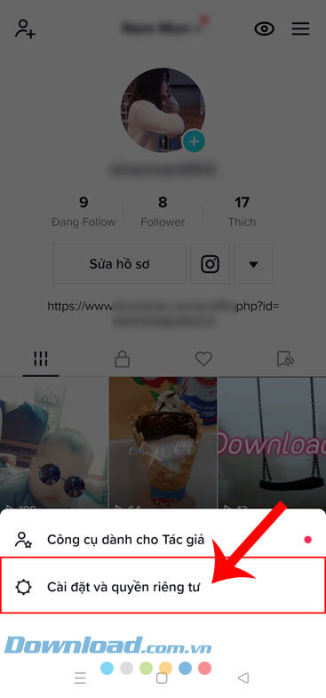 Ấn vào mục Cài đặt và quyền riêng tư