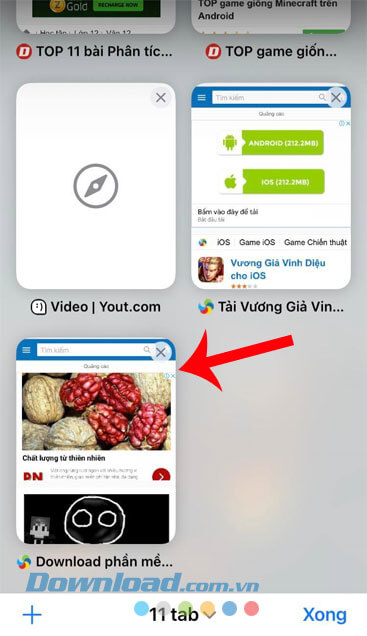 Nhấn và giữ vào tab