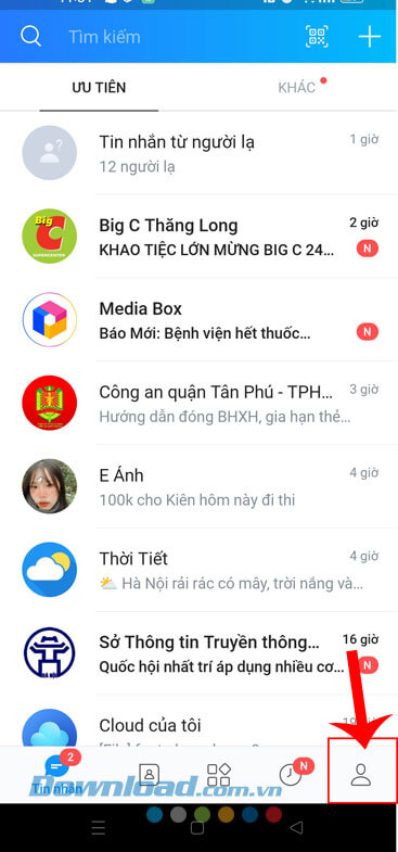Nhấn vào biểu tượng tài khoản