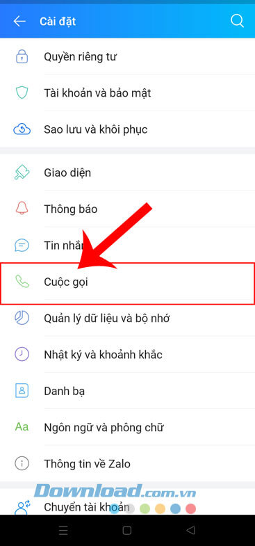 Nhấn vào mục Cuộc gọi