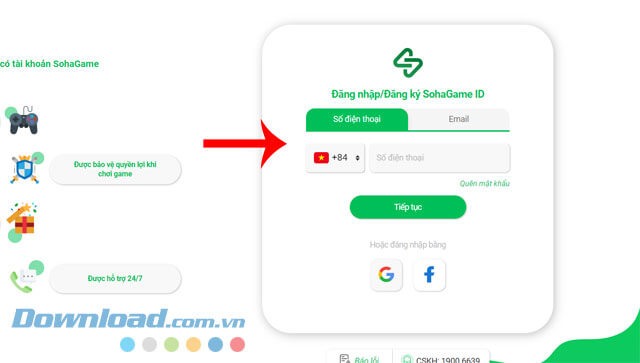 Đăng nhập tài khoản game Sohagame