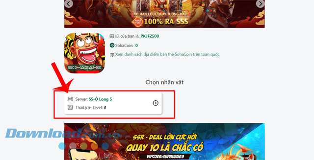 Nhấp chuột vào tài khoản game
