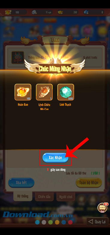 Nhấn vào nút Xác nhận