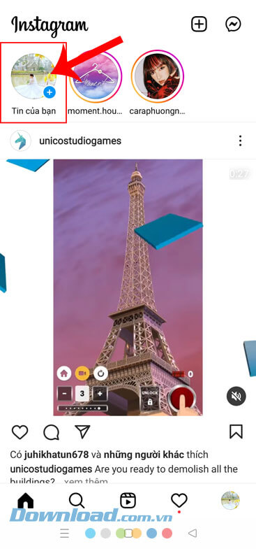 Ấn vào mục Tin của bạn