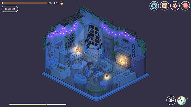 Cozy Time app cũng thay đổi hình ảnh theo chu kỳ ngày đêm ngoài đời thực