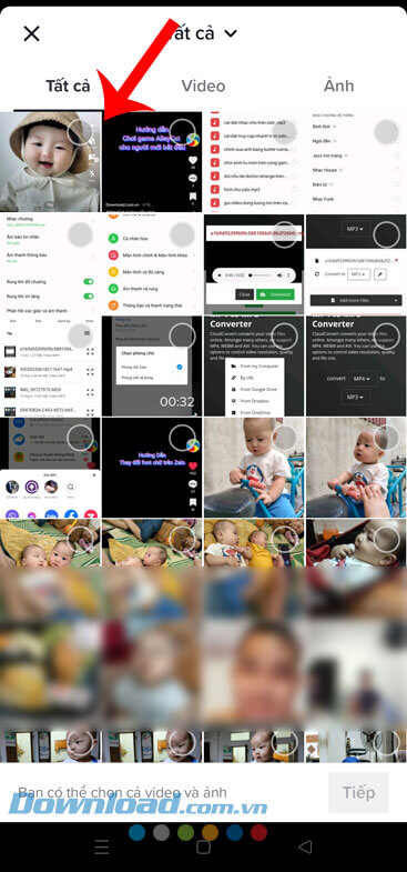 Chọn video hoặc ảnh trên điện thoại