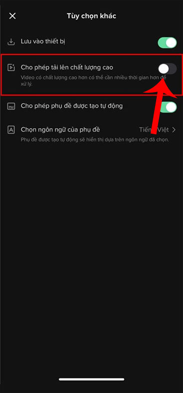 Bật công tắc tại mục Cho phép tải lên chất lượng cao