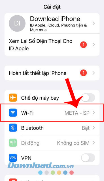 Nhấn vào mục Wifi