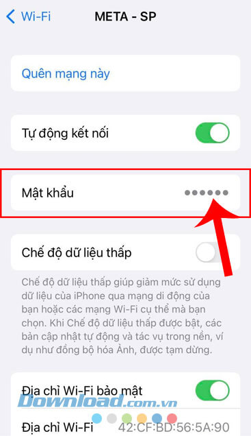 Chạm vào phần mật khẩu wifi bị che