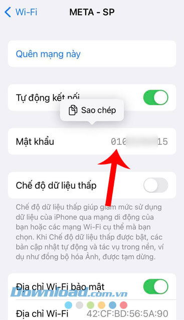 Hiển thị mật khẩu wifi đang kết nối