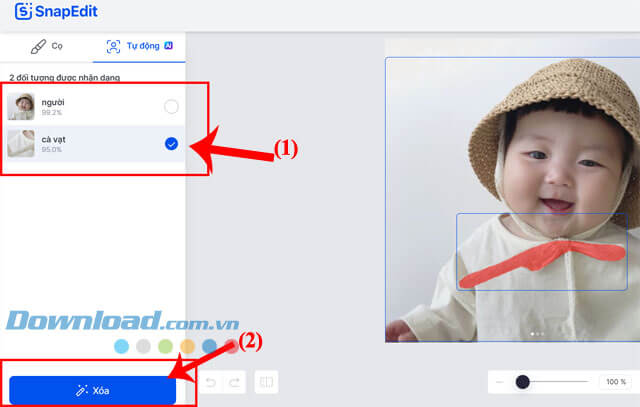 Chọn đối tượng > Nhấp chuột vào nút Xóa