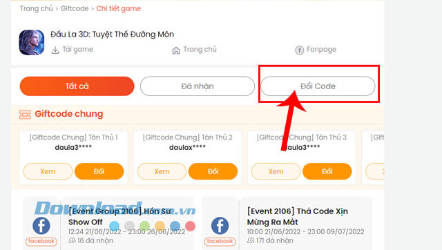 Nhấn vào nút Đổi code