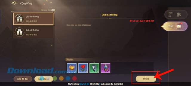 Ấn vào nút Nhận