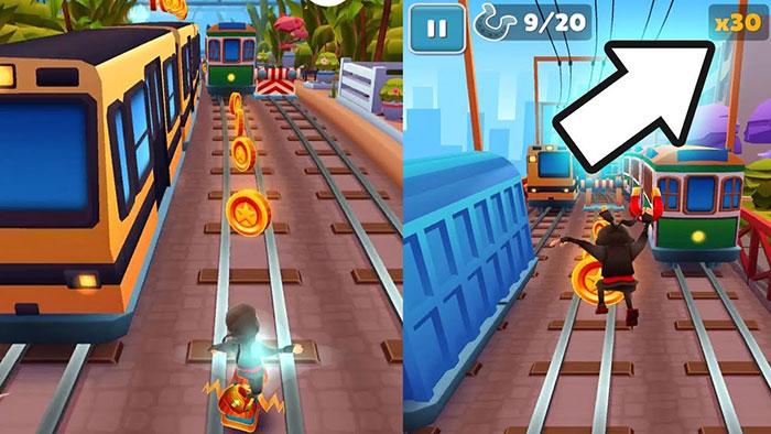 Hệ số nhân điểm vĩnh viễn tối đa trong Subway Surfers là 30