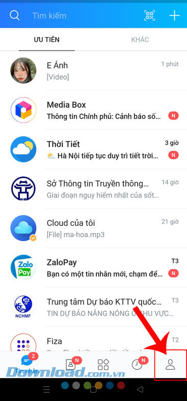 Nhấn vào biểu tượng tài khoản