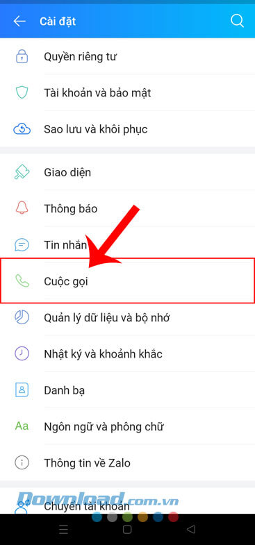 Chạm vào mục Cuộc gọi