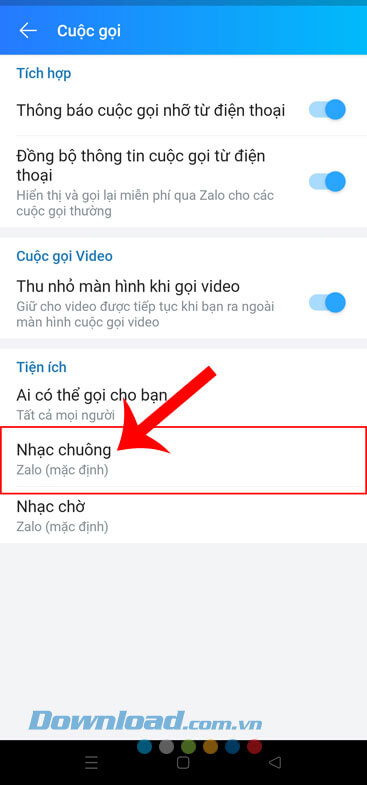 Ấn vào mục Nhạc chuông