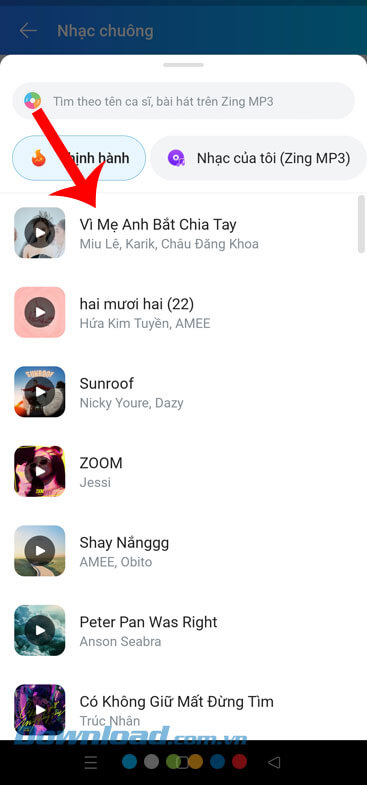 Tìm kiếm và chọn bài hát khác