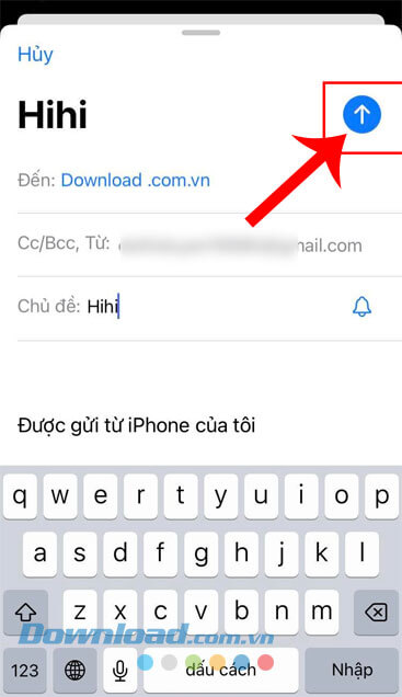 Chạm và giữ vào biểu tượng mũi tên màu xanh