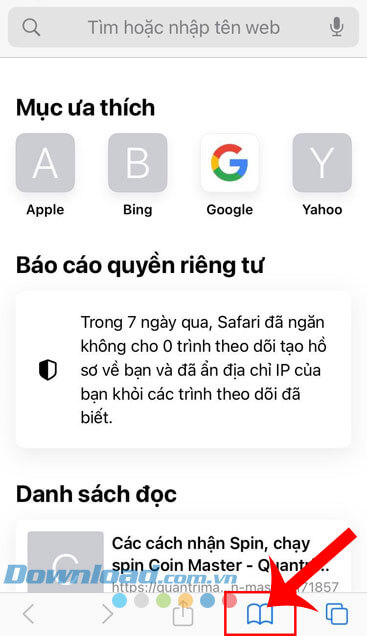 Ấn vào biểu tượng cuốn sách
