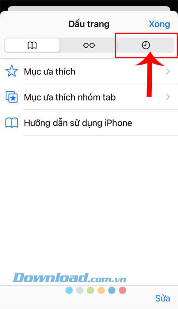Nhấn vào biểu tượng đồng hồ