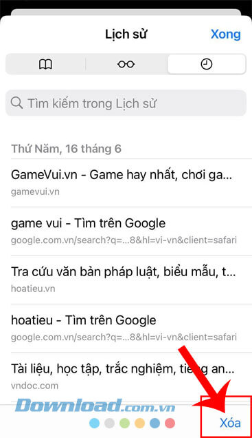 Chạm vào nút Xóa