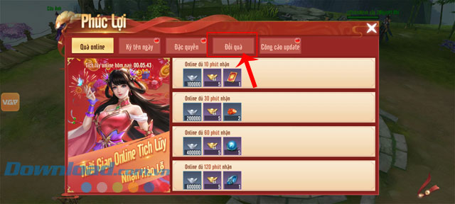 Chạm vào mục Đổi quà