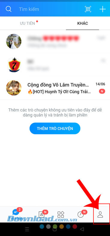 Ấn vào biểu tượng tài khoản