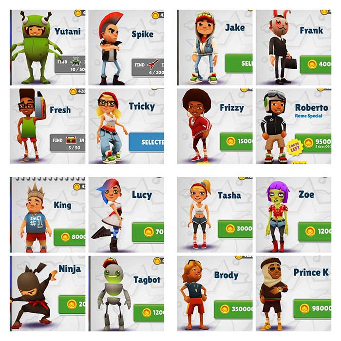 Một số nhân vật trong Subway Surfers