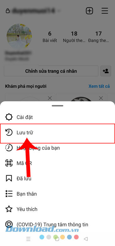 Nhấn vào mục Lưu trữ