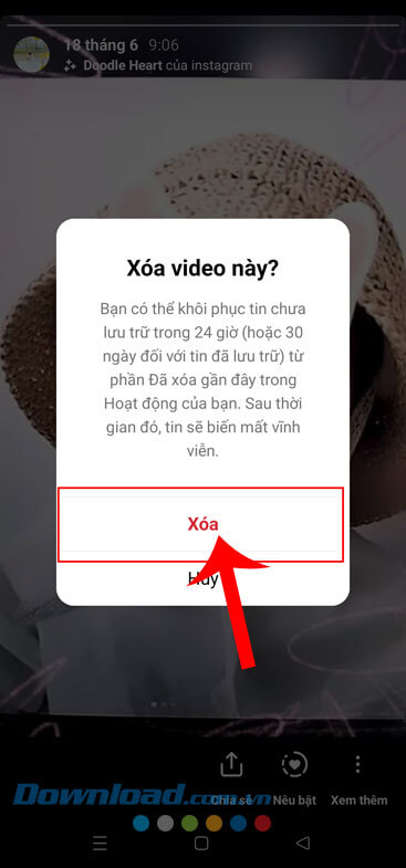 Chạm vào nút Xóa