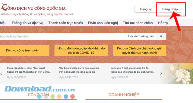 Nhấp chuột vào nút Đăng nhập