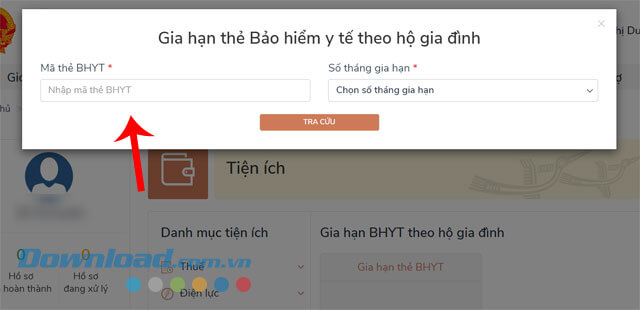 Nhập mã số thẻ BHYT theo hộ gia đình và Thời gian gia hạn