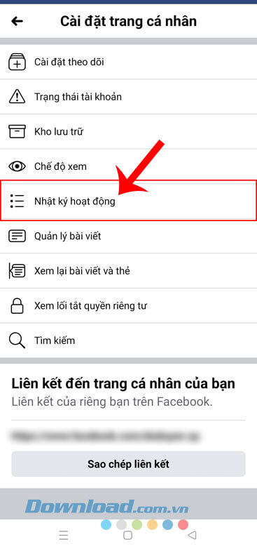 Nhấn vào mục Nhật ký hoạt động
