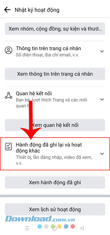 Chạm vào mục Hoạt động đã ghi lại và hoạt động khác