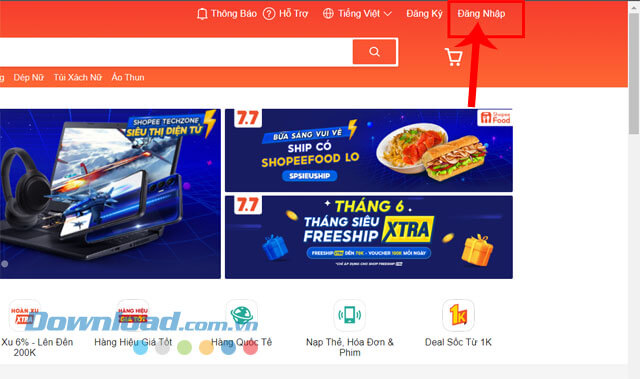 Click chuột vào nút Đăng nhập