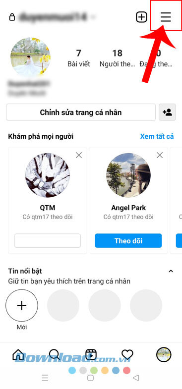 Chạm vào biểu tượng ba dấu gạch ngang