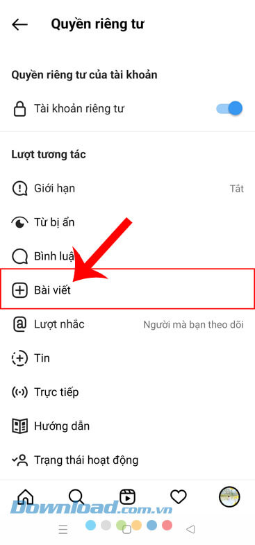  Ấn vào mục Bài viết