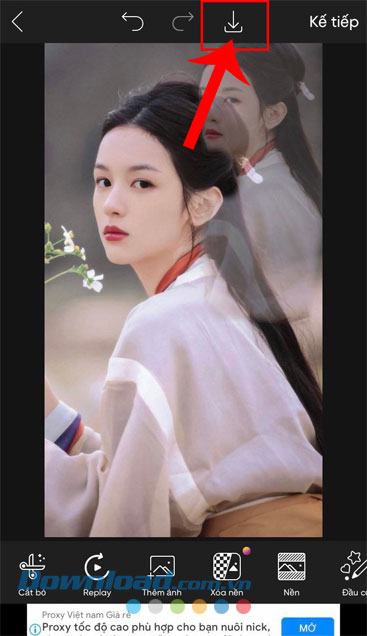 Chạm vào biểu tượng mũi tên đi xuống